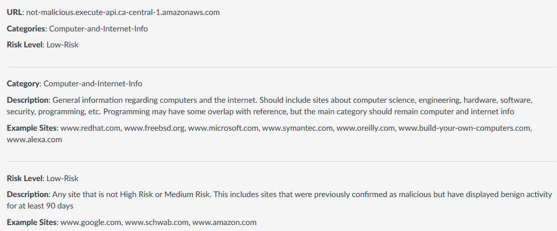Domain reputation check for an AWS-generated domain