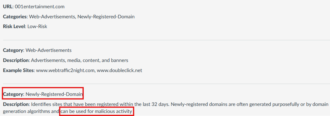 Domain reputation check for an NRD